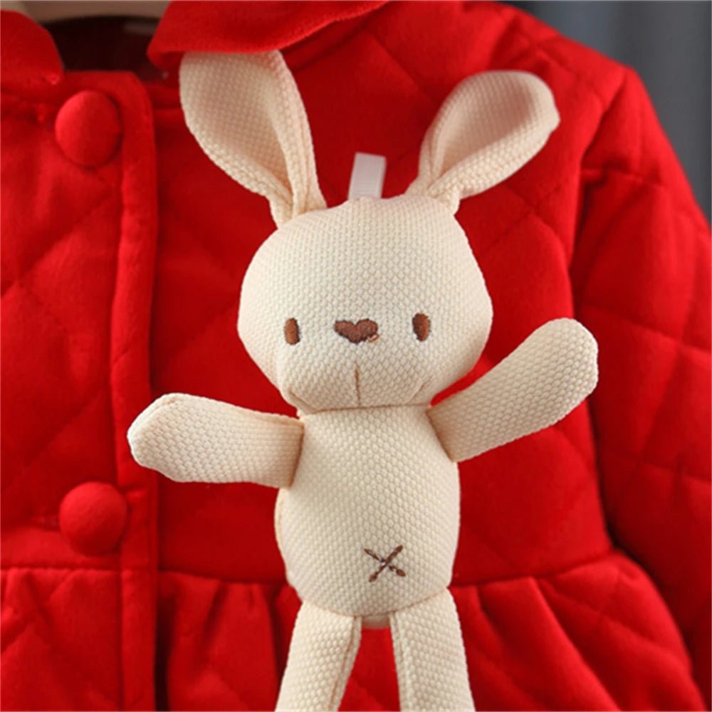 Winter 0 - 3 Girls' Cotton Jacket Girls' 3D Cartoon Rabbit Hooded Ears Solid Color Cute Plush Cotton Coat - PratSN