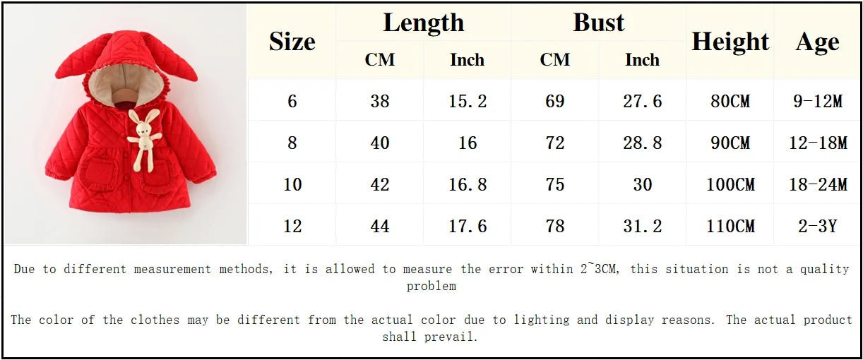 Winter 0 - 3 Girls' Cotton Jacket Girls' 3D Cartoon Rabbit Hooded Ears Solid Color Cute Plush Cotton Coat - PratSN