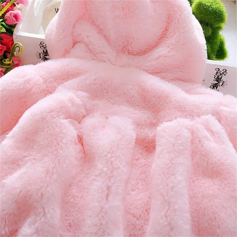 Winter Baby Girl Jacket Sweet And Cute Warm Hooded Rabbit Ear Wool Sweater Minimalist Children'S Clothing Suitable For 0 - 3 Year - PratSN