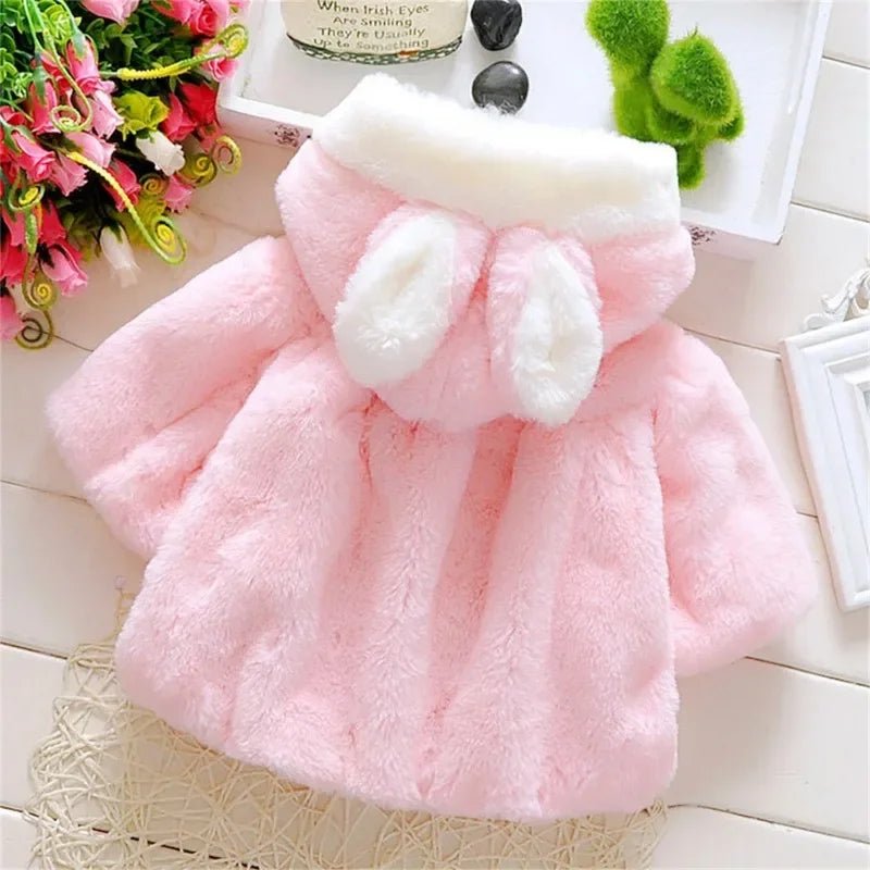 Winter Baby Girl Jacket Sweet And Cute Warm Hooded Rabbit Ear Wool Sweater Minimalist Children'S Clothing Suitable For 0 - 3 Year - PratSN