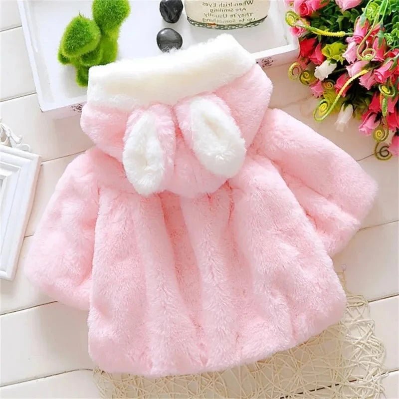 Winter Baby Girl Jacket Sweet And Cute Warm Hooded Rabbit Ear Wool Sweater Minimalist Children'S Clothing Suitable For 0 - 3 Year - PratSN