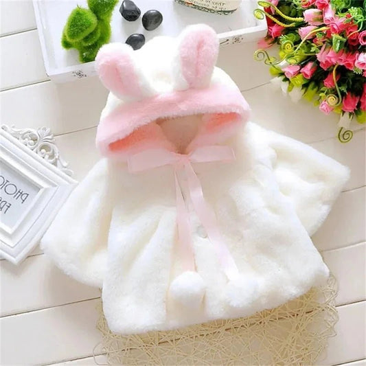 Winter Baby Girl Jacket Sweet And Cute Warm Hooded Rabbit Ear Wool Sweater Minimalist Children'S Clothing Suitable For 0 - 3 Year - PratSN