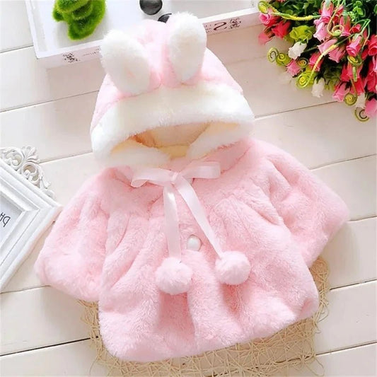 Winter Baby Girl Jacket Sweet And Cute Warm Hooded Rabbit Ear Wool Sweater Minimalist Children'S Clothing Suitable For 0 - 3 Year - PratSN