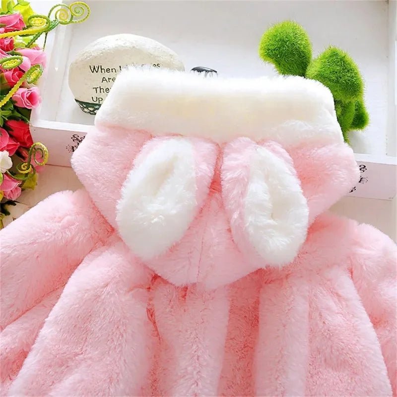Winter Baby Girl Jacket Sweet And Cute Warm Hooded Rabbit Ear Wool Sweater Minimalist Children'S Clothing Suitable For 0 - 3 Year - PratSN
