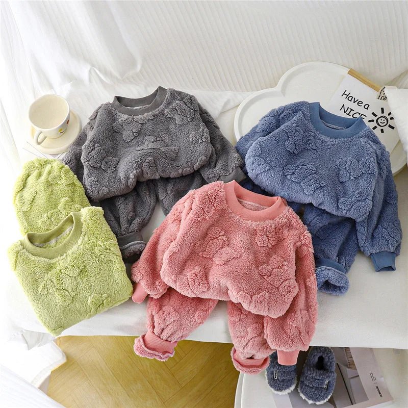 Winter Boys Girls Thick Warm Sets Autumn Kids Flannel Pajamas Suits Baby Long Sleeve Padded Sleepwear Outfits Children Clothes - PratSN