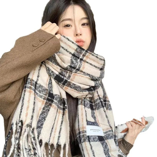 Winter Christmas Scarf for Women Cashmere Warm Red Plaid Pashmina Blanket Wraps Thick Soft Stripes Shawl long Poncho Echarpe - PratSN