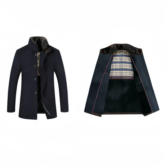 Winter High - quality Wool Fleece Jacket, Mid - length Wool Coat Men's Style, Stand Collar Design, Suitable for Business. - PratSN