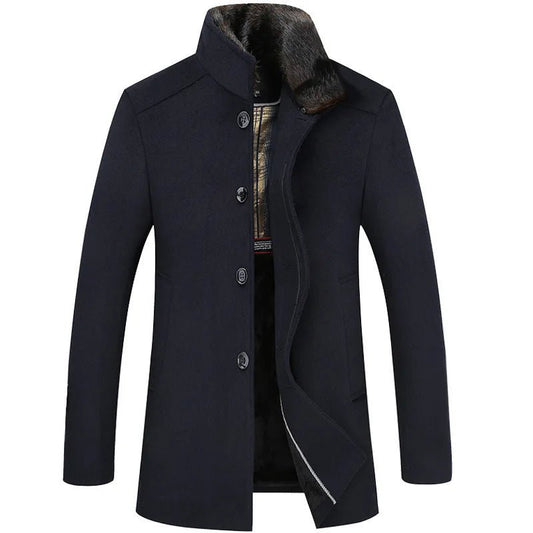 Winter High - quality Wool Fleece Jacket, Mid - length Wool Coat Men's Style, Stand Collar Design, Suitable for Business. - PratSN