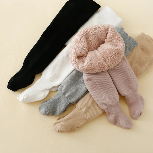 winter Infant baby girls Polar Fleece Lining stripes leggings plus thick warmth cotton Tights toddler kids Keep warm pantyhose - PratSN