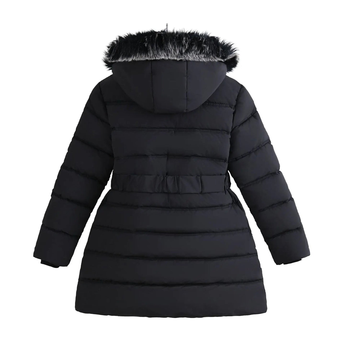 Winter Long Style Teen Girls Jacket Solid Color Slim Fit Fashion Detachable Hat Big Fur Collar Hooded Keep Warm Coat For Kids - PratSN