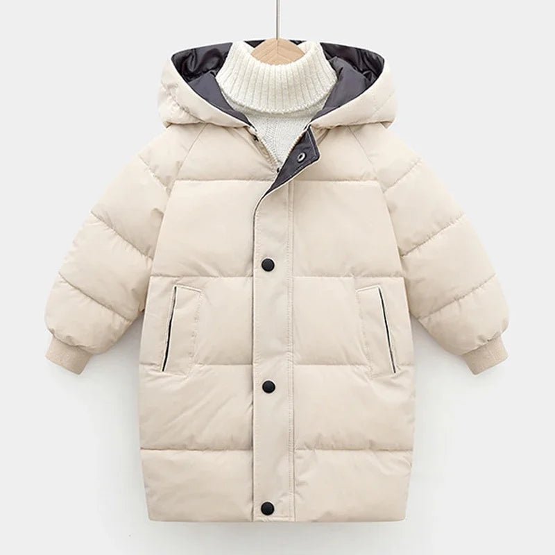 Winter Long Style Teen Girls Jacket Solid Color Slim Fit Fashion Detachable Hat Big Fur Collar Hooded Keep Warm Coat For Kids - PratSN