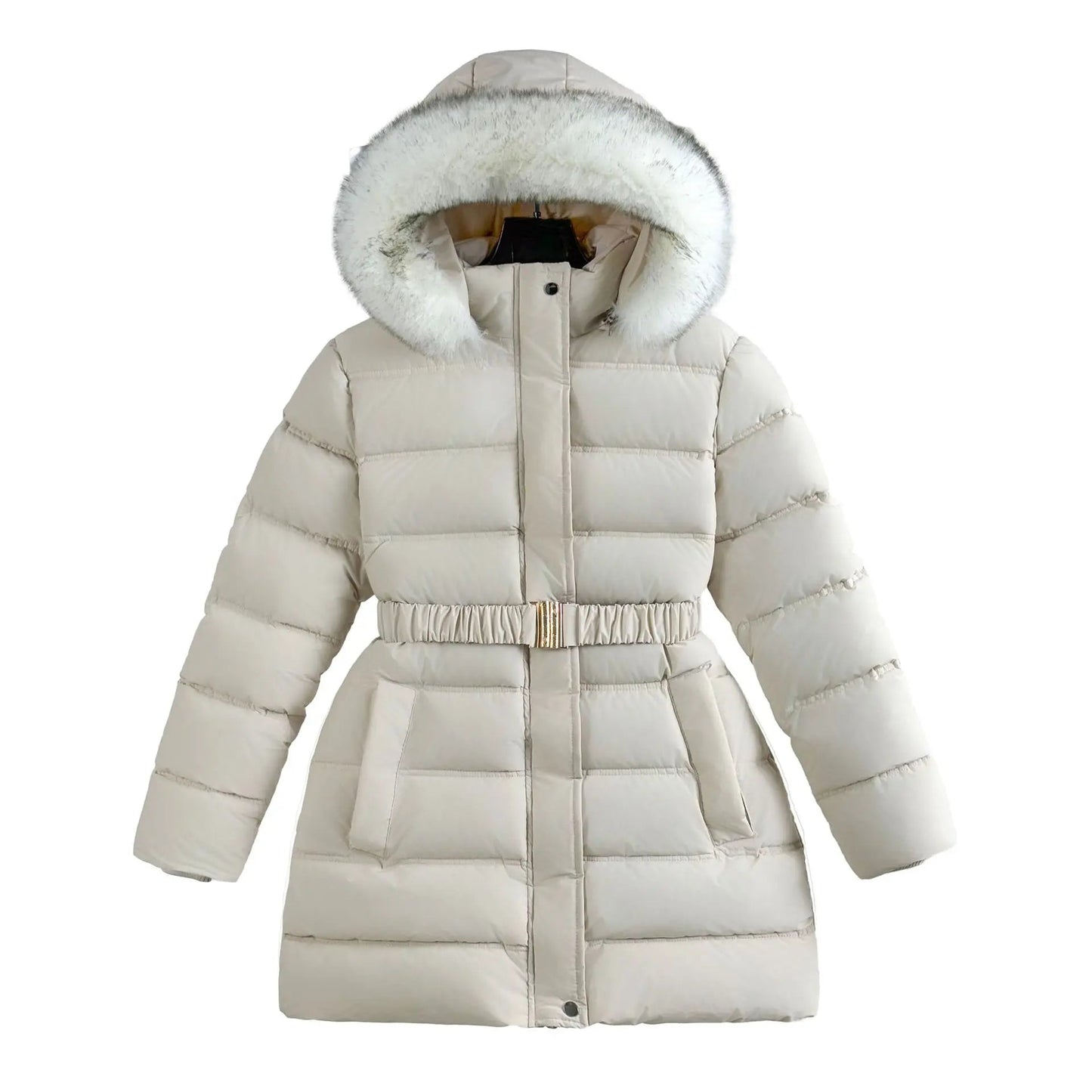 Winter Long Style Teen Girls Jacket Solid Color Slim Fit Fashion Detachable Hat Big Fur Collar Hooded Keep Warm Coat For Kids - PratSN