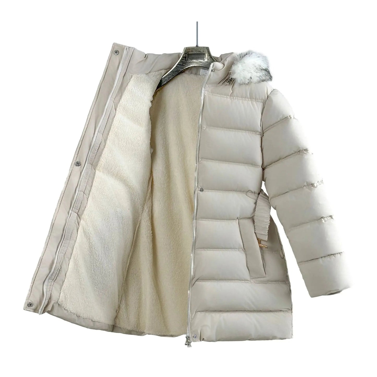 Winter Long Style Teen Girls Jacket Solid Color Slim Fit Fashion Detachable Hat Big Fur Collar Hooded Keep Warm Coat For Kids - PratSN