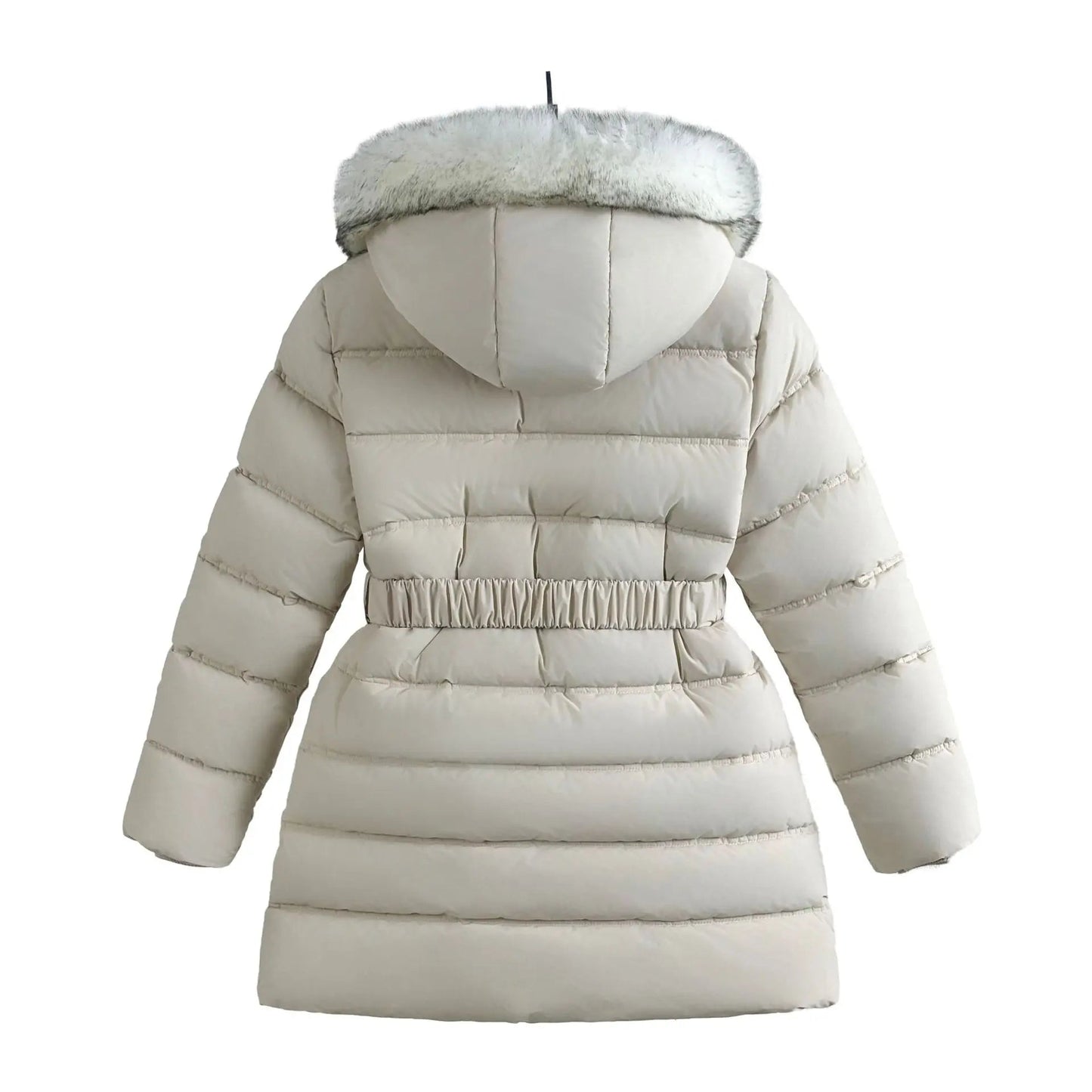 Winter Long Style Teen Girls Jacket Solid Color Slim Fit Fashion Detachable Hat Big Fur Collar Hooded Keep Warm Coat For Kids - PratSN