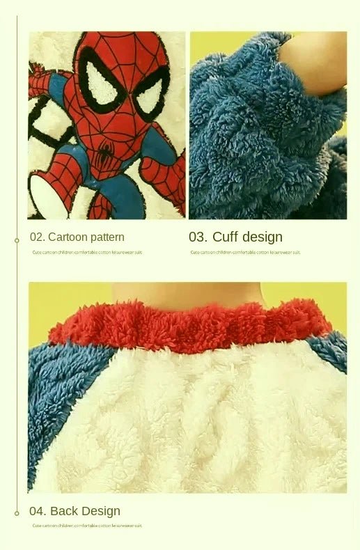 Winter Marvel Children Clothing Boys Sleepwear Set Flannel Thick Long Sleeve Warm Set Pajamas Two Pieces Kids Clothes Spiderman - PratSN