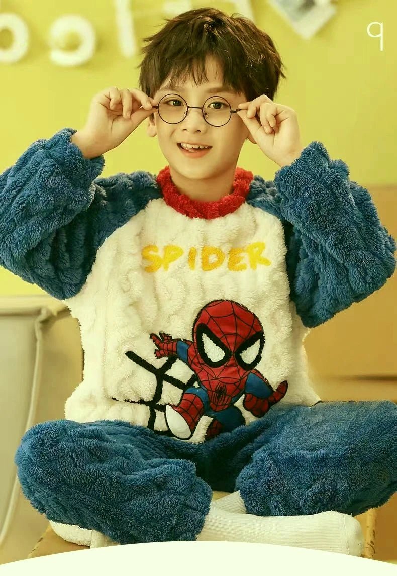Winter Marvel Children Clothing Boys Sleepwear Set Flannel Thick Long Sleeve Warm Set Pajamas Two Pieces Kids Clothes Spiderman - PratSN