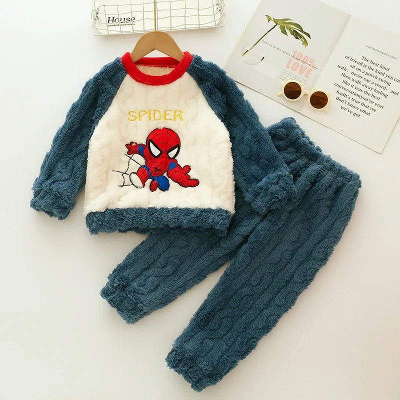 Winter Marvel Children Clothing Boys Sleepwear Set Flannel Thick Long Sleeve Warm Set Pajamas Two Pieces Kids Clothes Spiderman - PratSN