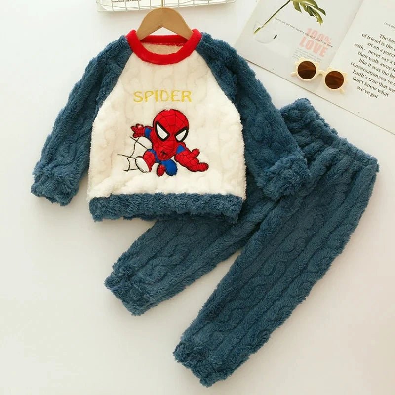 Winter Marvel Children Clothing Boys Sleepwear Set Flannel Thick Long Sleeve Warm Set Pajamas Two Pieces Kids Clothes Spiderman - PratSN