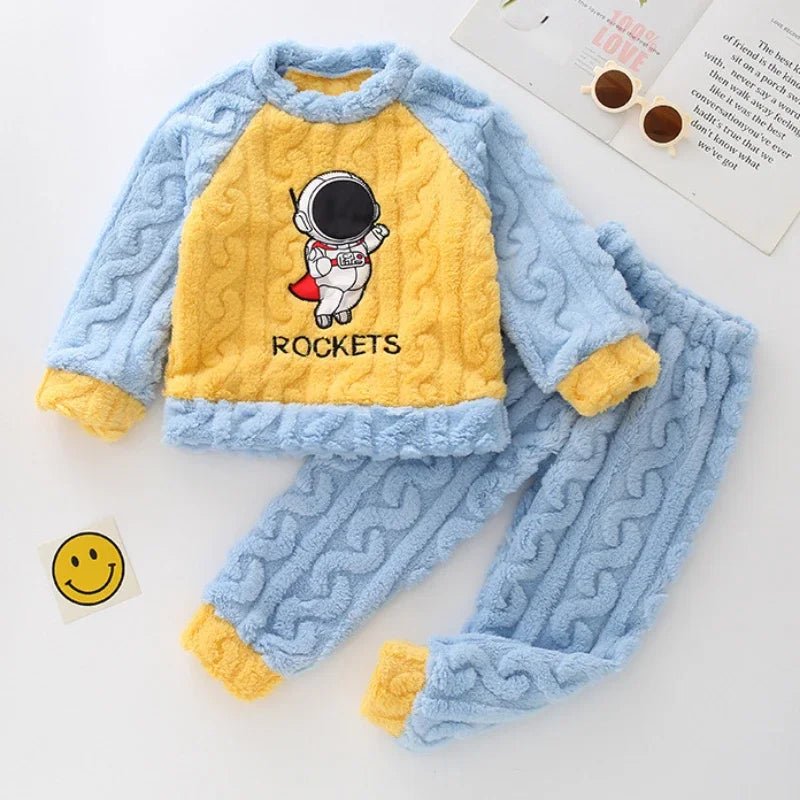 Winter Marvel Children Clothing Boys Sleepwear Set Flannel Thick Long Sleeve Warm Set Pajamas Two Pieces Kids Clothes Spiderman - PratSN