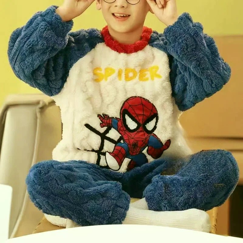 Winter Marvel Children Clothing Boys Sleepwear Set Flannel Thick Long Sleeve Warm Set Pajamas Two Pieces Kids Clothes Spiderman - PratSN