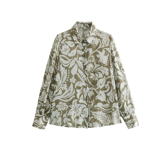 Winter Women's Fashion Loose - fitting Long Sleeves Lapel Print Shirt - PratSN