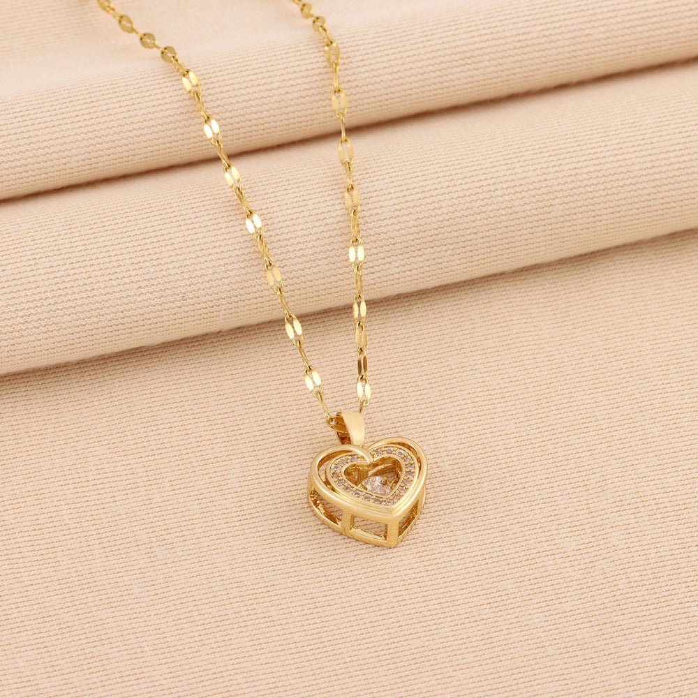 Woman's Valentine's Day Gift Double - layer Love Necklace With Rhinestones, Titanium Steel Pendant - PratSN