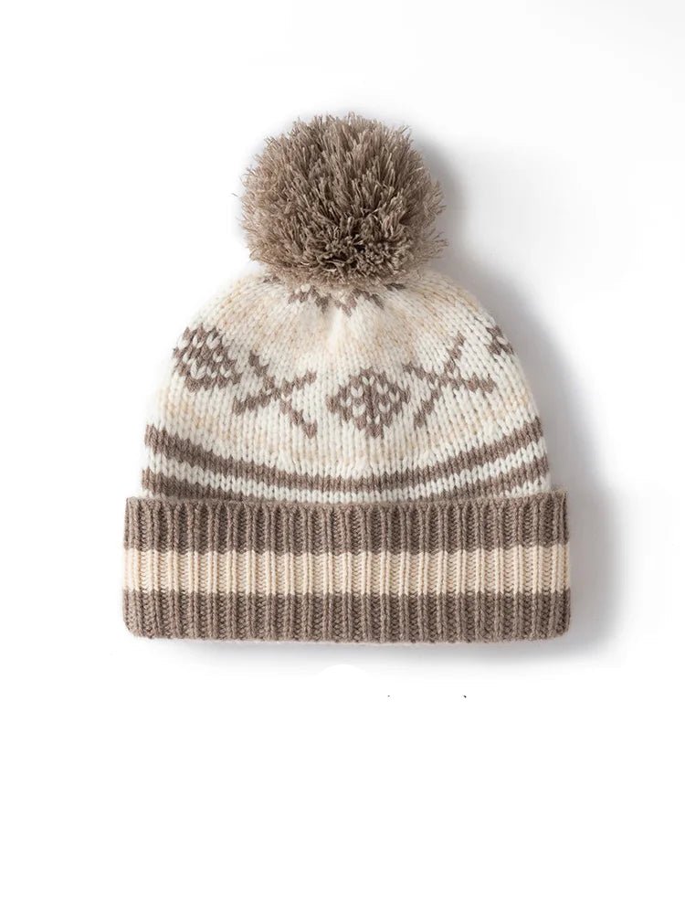 Women 100%Cashmere Hat Autumn Winter Faire Isle Jacquard Hats Soft Warm Pullover Caps Casual Style Cashmere Hats - PratSN