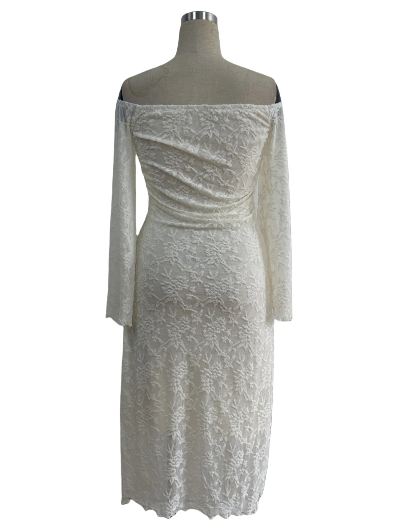 Women 2025 Slash Neck Lace Long Dresses Autumn Off Shoulder Spring Birthday Evening Party Prom Robe - PratSN