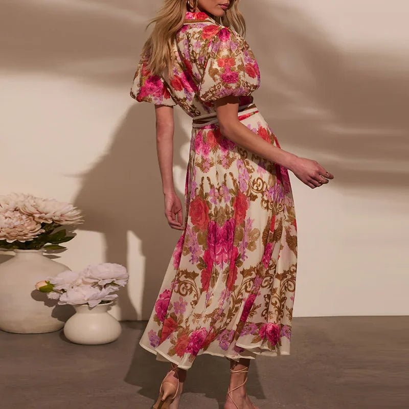 Women Casual Floral Print Bohemian Party Dress Chic Summer Lace - up Long Dress Ladies Elegant Single Breasted Shirts Dress 2025 - PratSN
