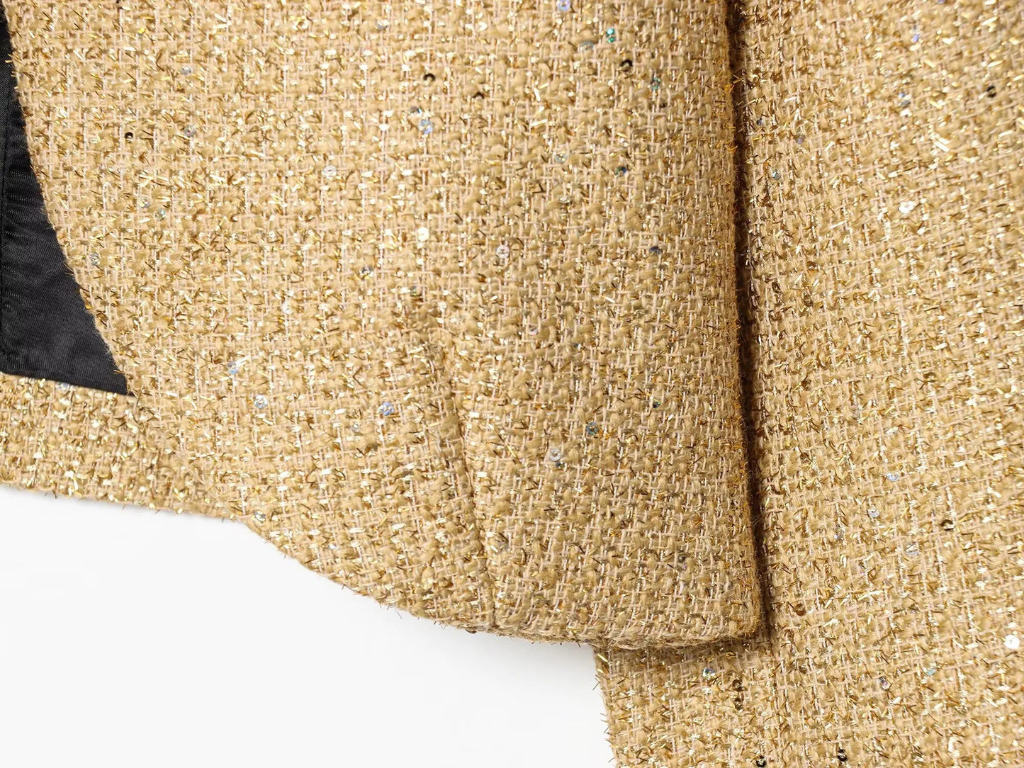 Women Fashion Metallic Thread Short Jacket Fall Long SleeveO - Neck Stretch Hem Jacket Coats Female Chic Streetwear - PratSN