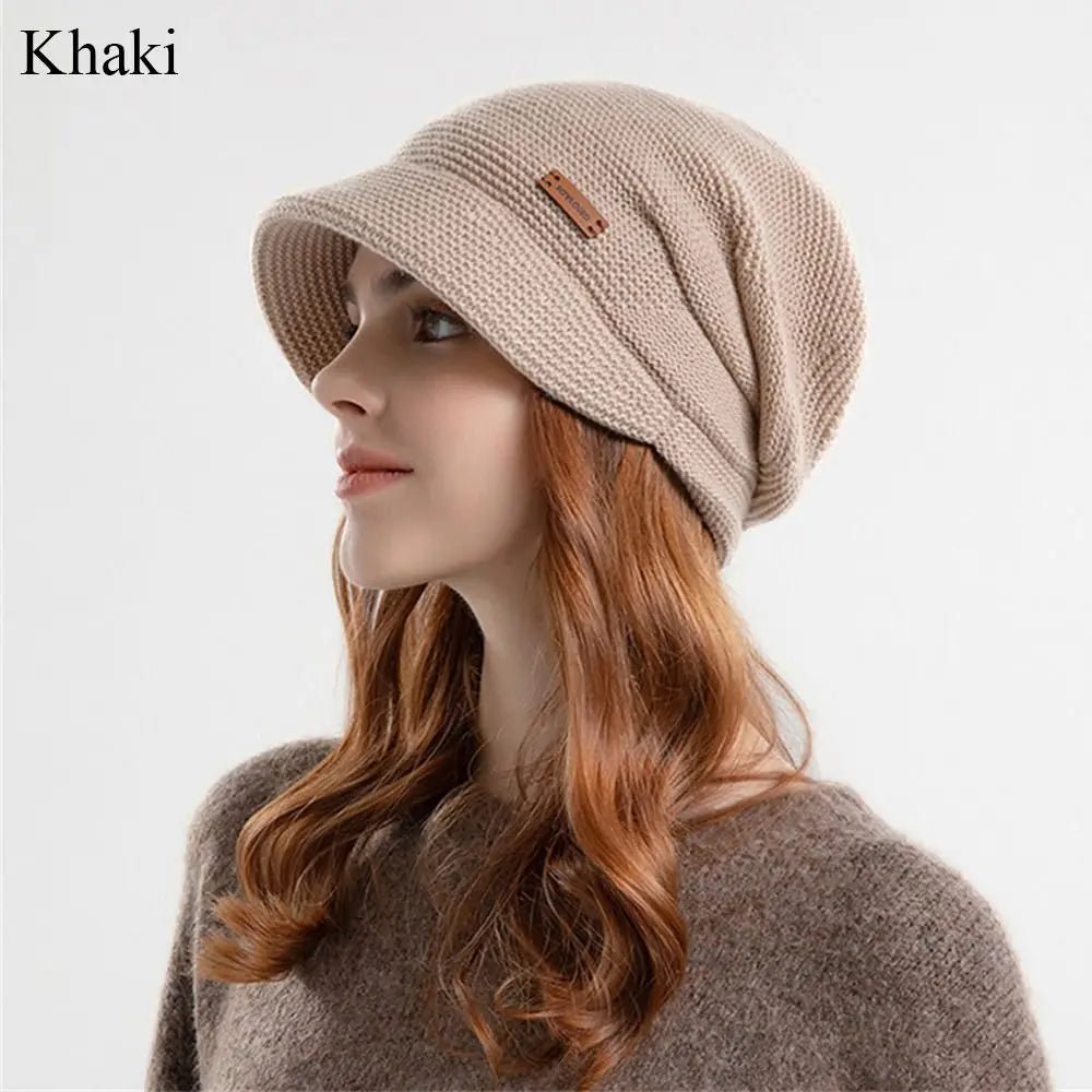 Women Girl Autumn Winter Soft Knitted Hat Warm Thickened Fleece Lined Beanies Casual Outdoor Windproof Bonnet - PratSN
