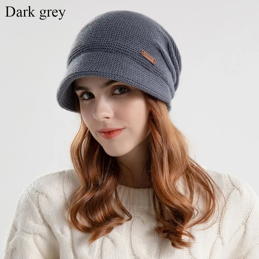 Women Girl Autumn Winter Soft Knitted Hat Warm Thickened Fleece Lined Beanies Casual Outdoor Windproof Bonnet - PratSN