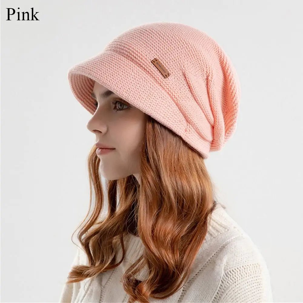 Women Girl Autumn Winter Soft Knitted Hat Warm Thickened Fleece Lined Beanies Casual Outdoor Windproof Bonnet - PratSN