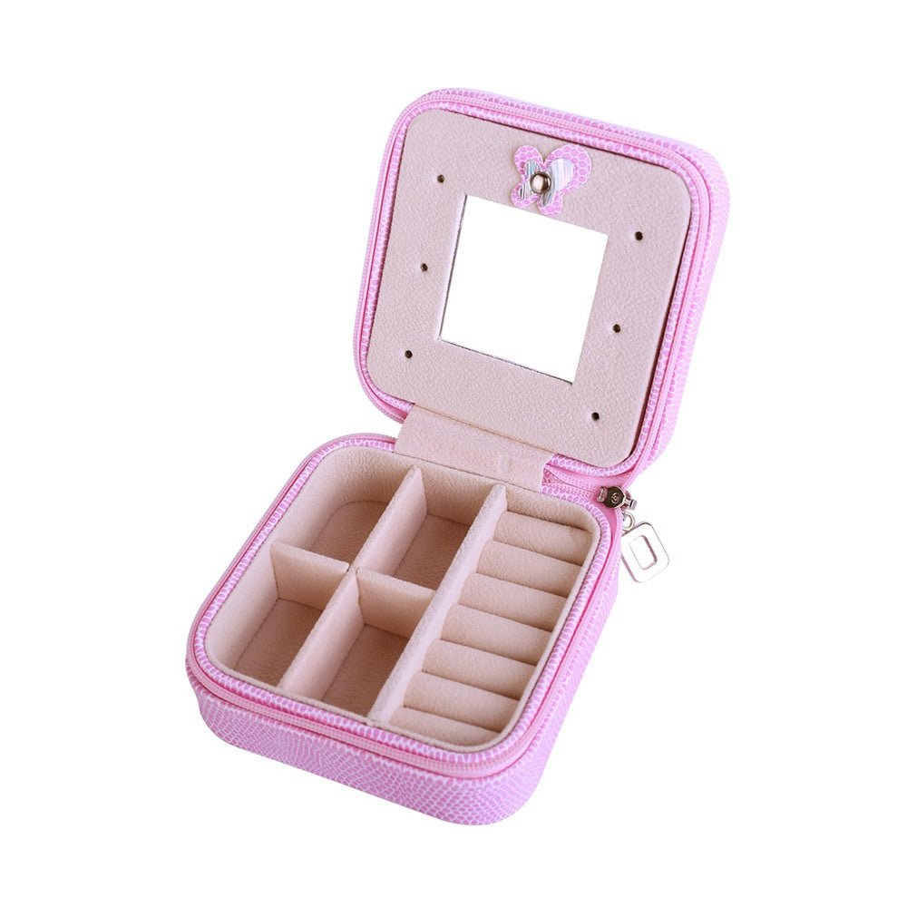 Women Jewelry Organizer Box PU Leather Travel Makeup Cosmetic Case with Mirror & Zipper - PratSN