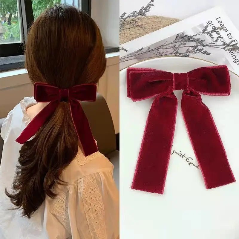 Women Luxury Red Hair Clip Cute Hair Clips Accessories Girls Bow Clip Ribbon Ties Headwear Pearl Tassel Hair Clip Accessories - PratSN