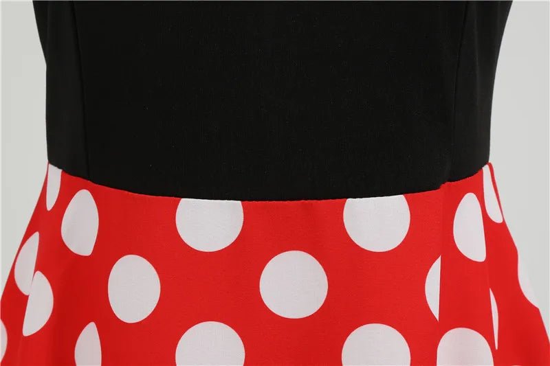 Women Retro Summer Dresses 50s 60s Sleeveless V - neck Polka Dot Bow Ball Grown Party Sundress Robe Vestidos - PratSN