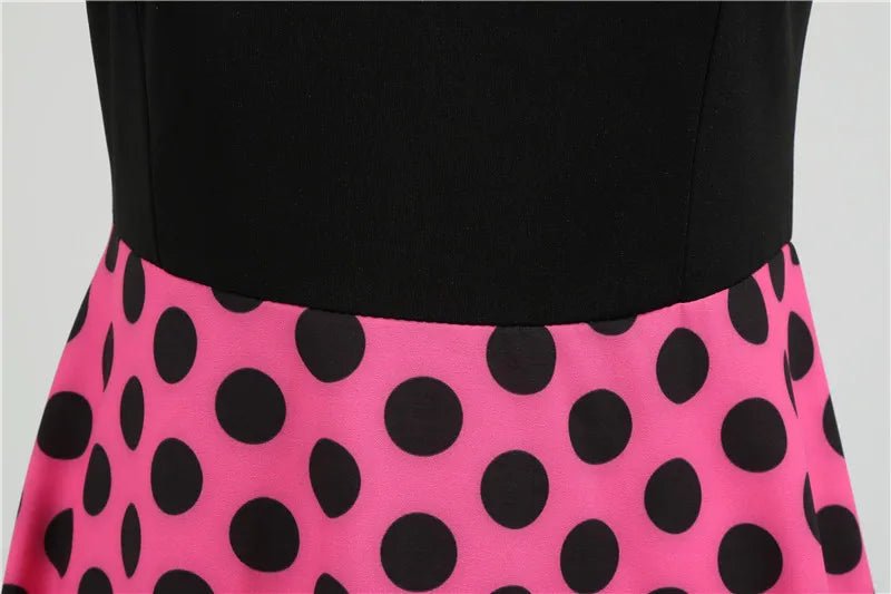 Women Retro Summer Dresses 50s 60s Sleeveless V - neck Polka Dot Bow Ball Grown Party Sundress Robe Vestidos - PratSN