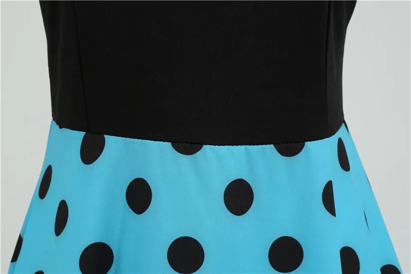 Women Retro Summer Dresses 50s 60s Sleeveless V - neck Polka Dot Bow Ball Grown Party Sundress Robe Vestidos - PratSN