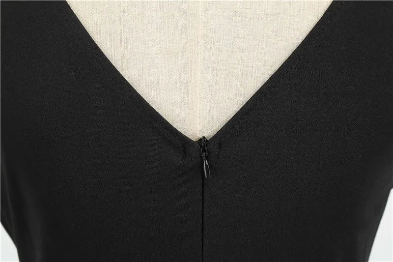 Women Retro Summer Dresses 50s 60s Sleeveless V - neck Polka Dot Bow Ball Grown Party Sundress Robe Vestidos - PratSN