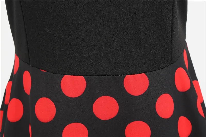 Women Retro Summer Dresses 50s 60s Sleeveless V - neck Polka Dot Bow Ball Grown Party Sundress Robe Vestidos - PratSN