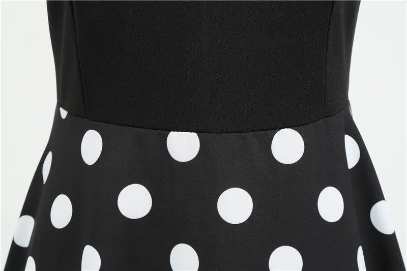 Women Retro Summer Dresses 50s 60s Sleeveless V - neck Polka Dot Bow Ball Grown Party Sundress Robe Vestidos - PratSN