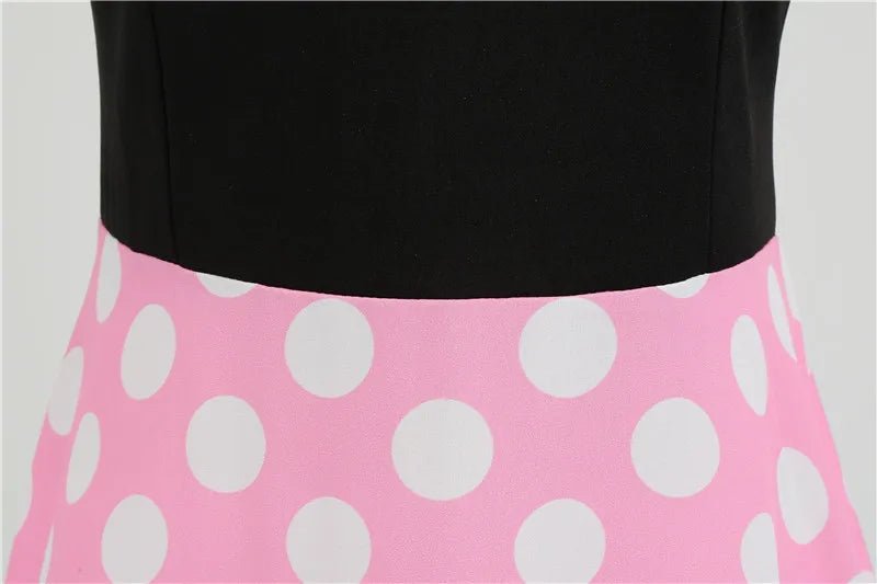 Women Retro Summer Dresses 50s 60s Sleeveless V - neck Polka Dot Bow Ball Grown Party Sundress Robe Vestidos - PratSN