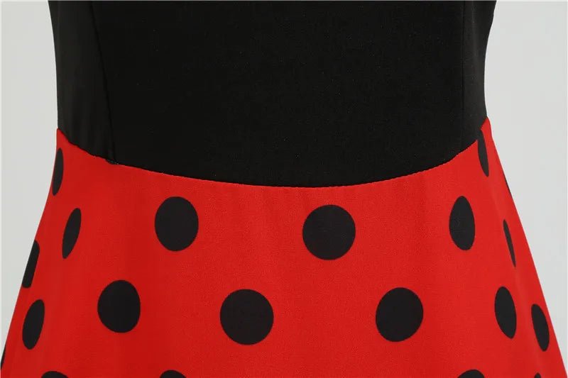 Women Retro Summer Dresses 50s 60s Sleeveless V - neck Polka Dot Bow Ball Grown Party Sundress Robe Vestidos - PratSN