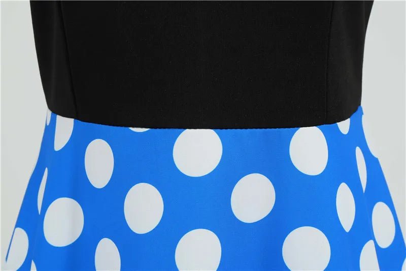 Women Retro Summer Dresses 50s 60s Sleeveless V - neck Polka Dot Bow Ball Grown Party Sundress Robe Vestidos - PratSN