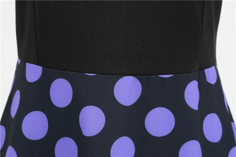 Women Retro Summer Dresses 50s 60s Sleeveless V - neck Polka Dot Bow Ball Grown Party Sundress Robe Vestidos - PratSN