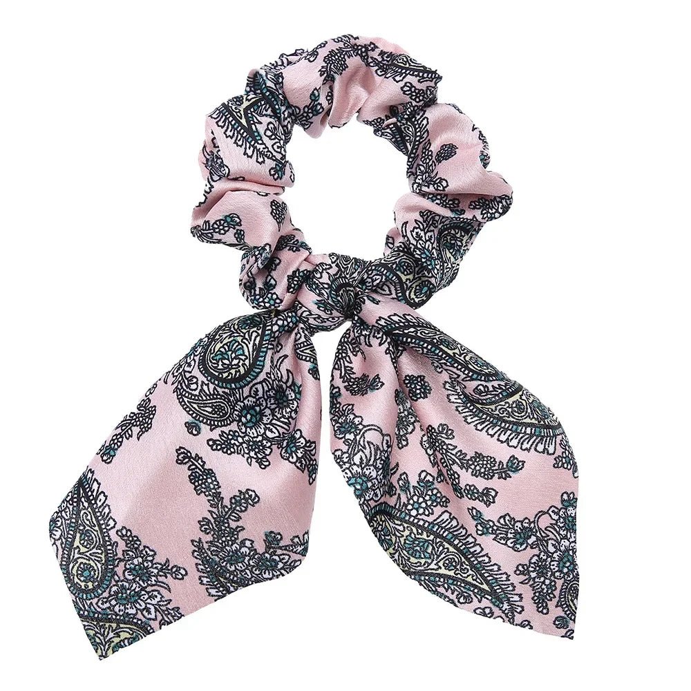 Women Silk Scrunchies Elastic Hair Ties Rabbit Ears Floral Leopard Print Hair Band Ponytail Hair Ropes Girls Accessories - PratSN