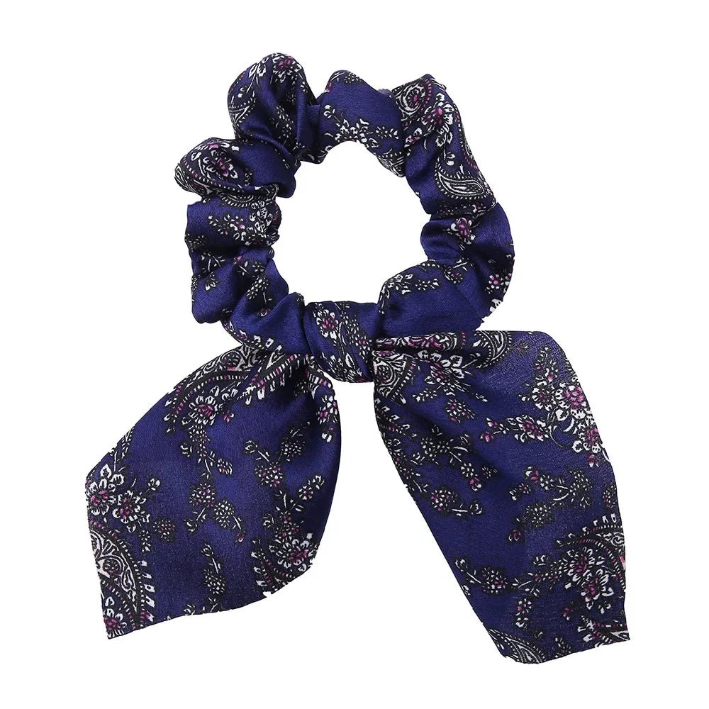 Women Silk Scrunchies Elastic Hair Ties Rabbit Ears Floral Leopard Print Hair Band Ponytail Hair Ropes Girls Accessories - PratSN