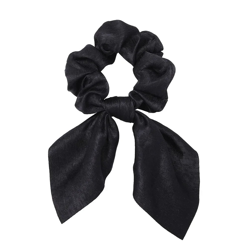 Women Silk Scrunchies Elastic Hair Ties Rabbit Ears Floral Leopard Print Hair Band Ponytail Hair Ropes Girls Accessories - PratSN