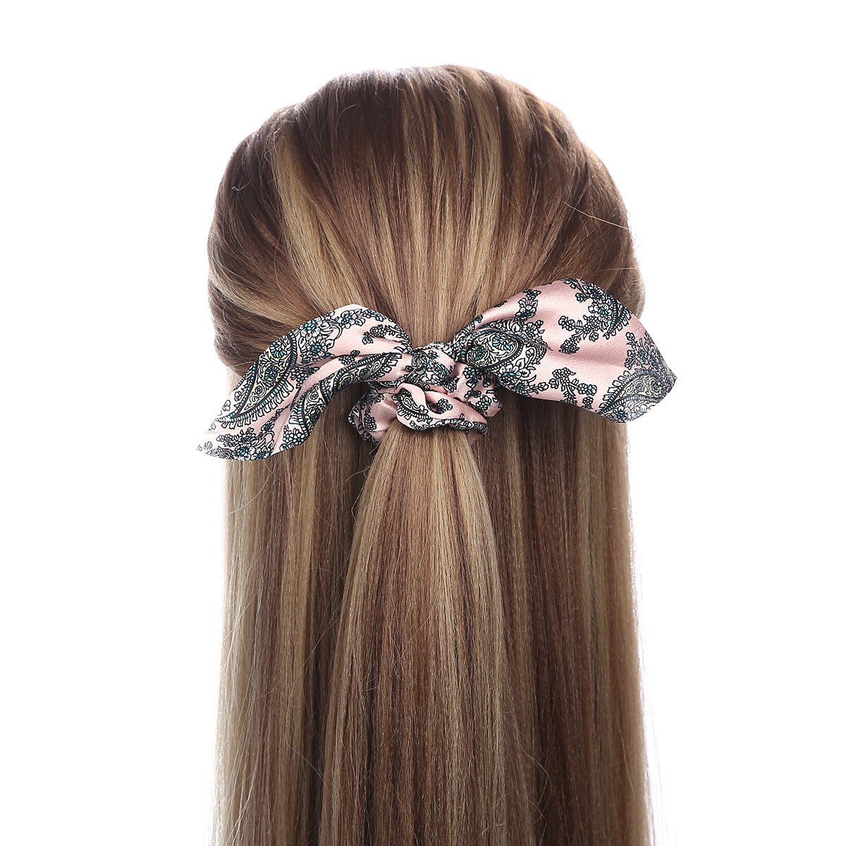Women Silk Scrunchies Elastic Hair Ties Rabbit Ears Floral Leopard Print Hair Band Ponytail Hair Ropes Girls Accessories - PratSN