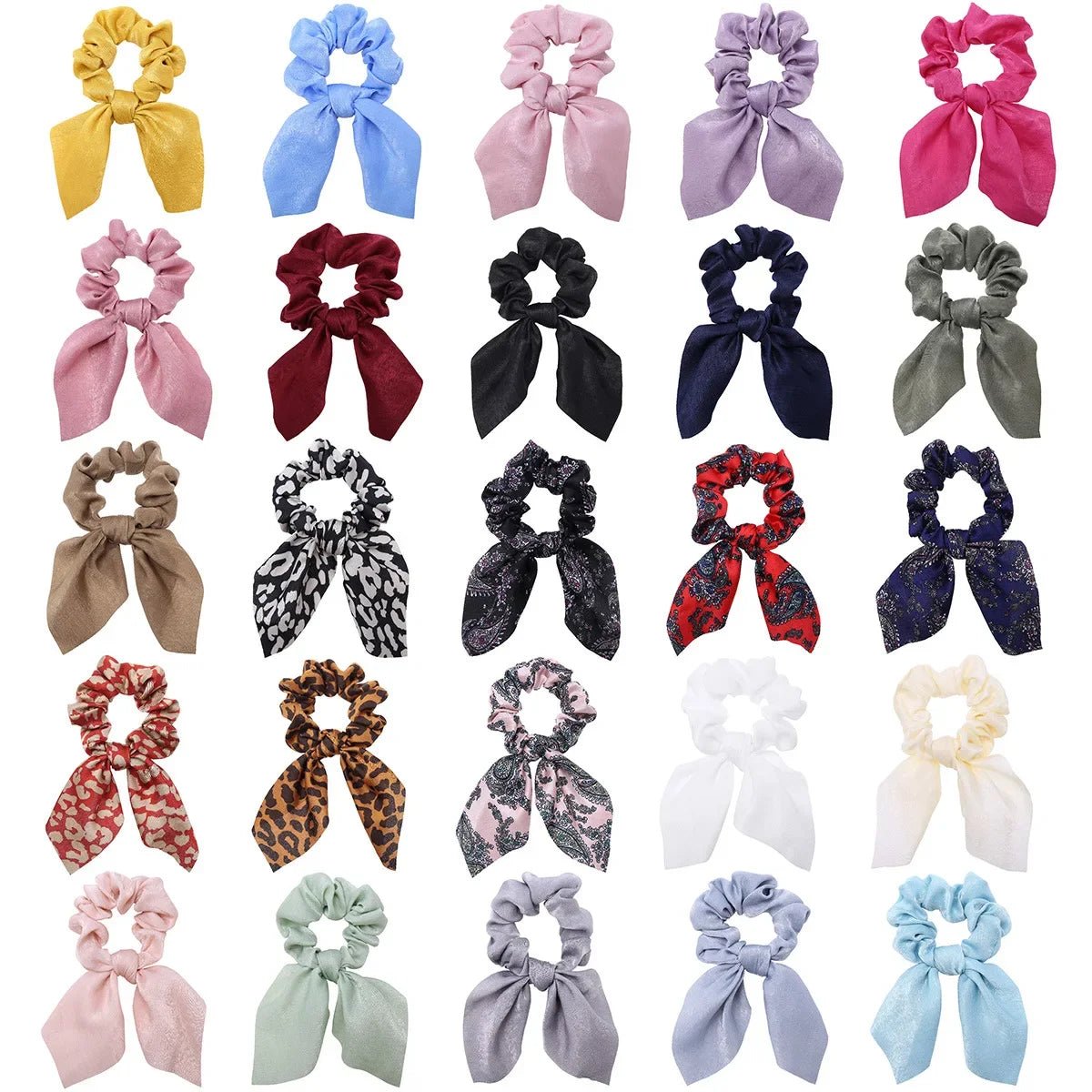 Women Silk Scrunchies Elastic Hair Ties Rabbit Ears Floral Leopard Print Hair Band Ponytail Hair Ropes Girls Accessories - PratSN